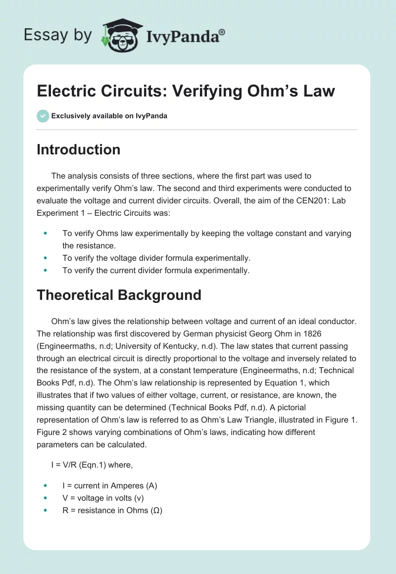 Electric Circuits: Verifying Ohm’s Law. Page 1