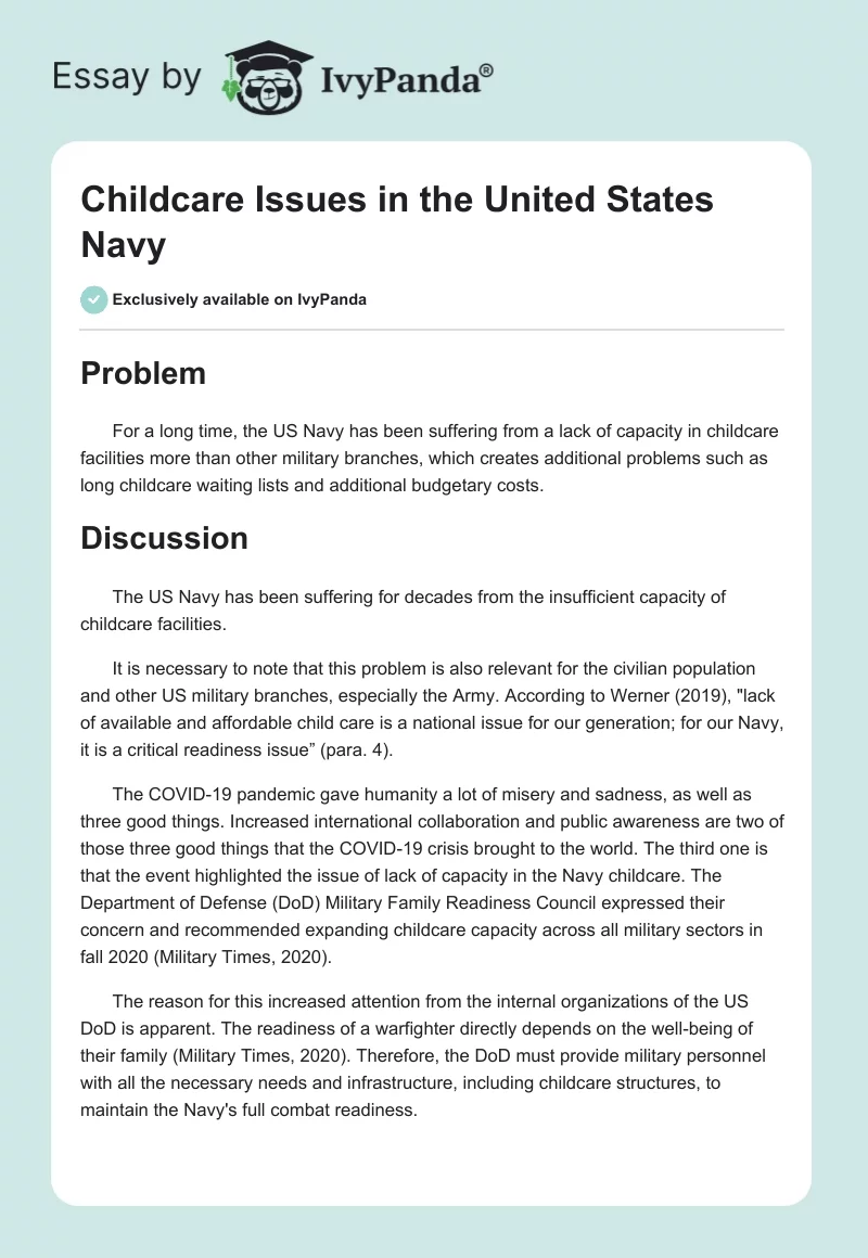 Childcare Issues in the United States Navy. Page 1