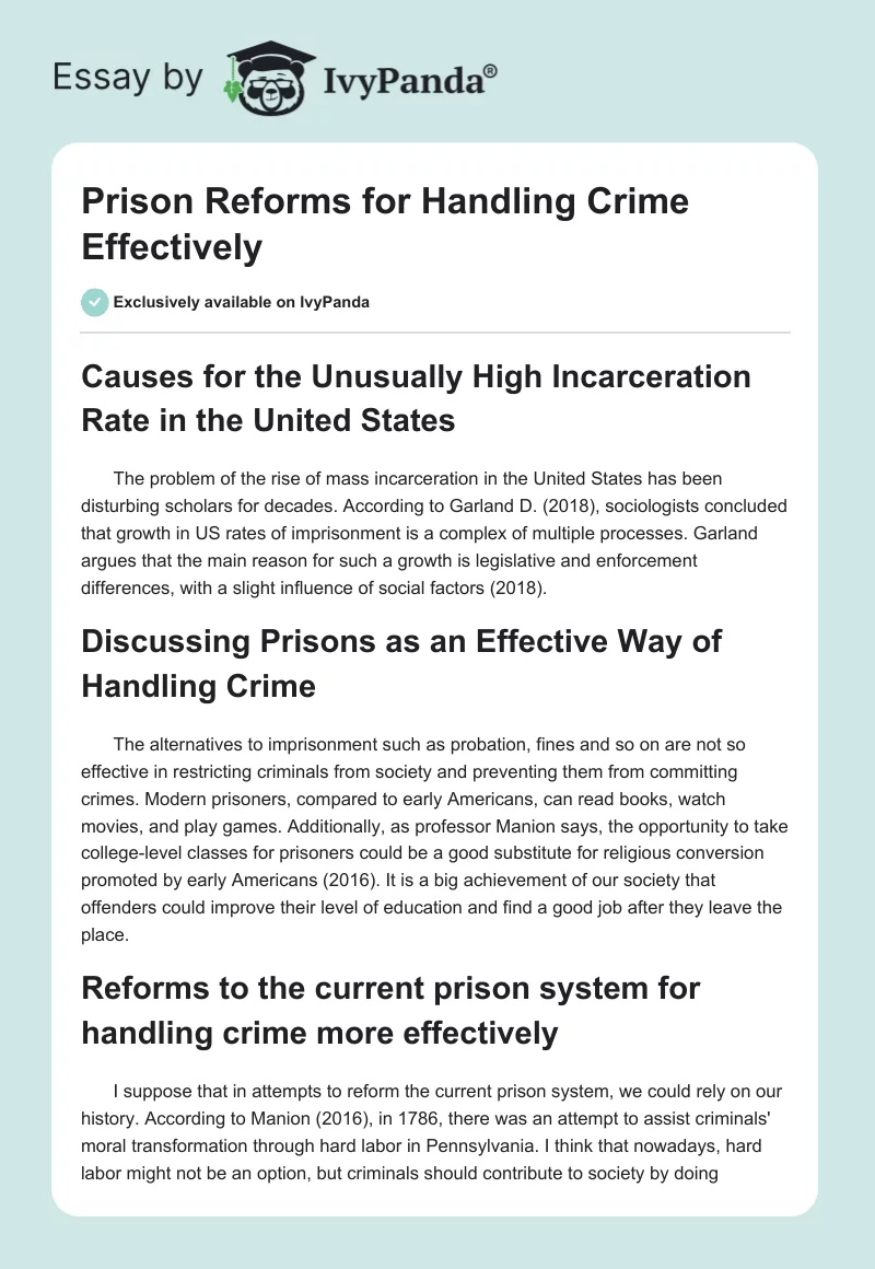 Prison Reforms for Handling Crime Effectively. Page 1