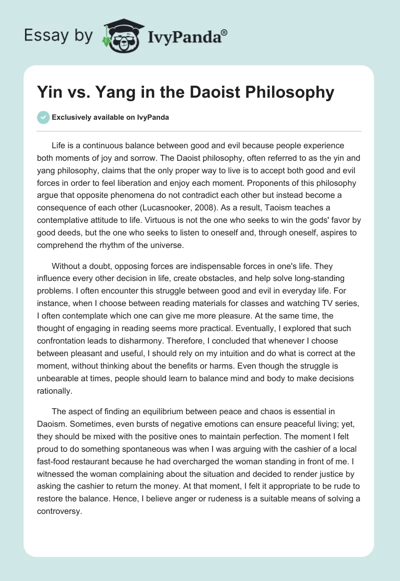 Yin vs. Yang in the Daoist Philosophy. Page 1