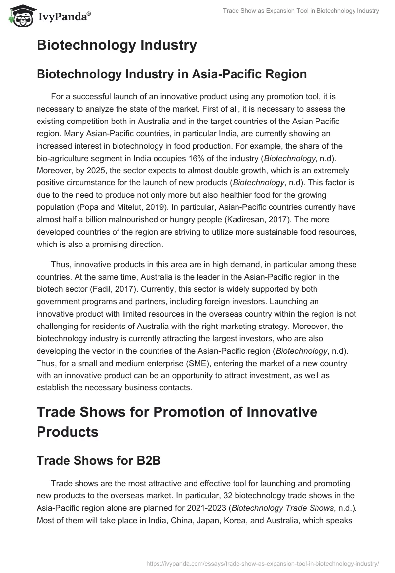 Trade Show as Expansion Tool in Biotechnology Industry. Page 2