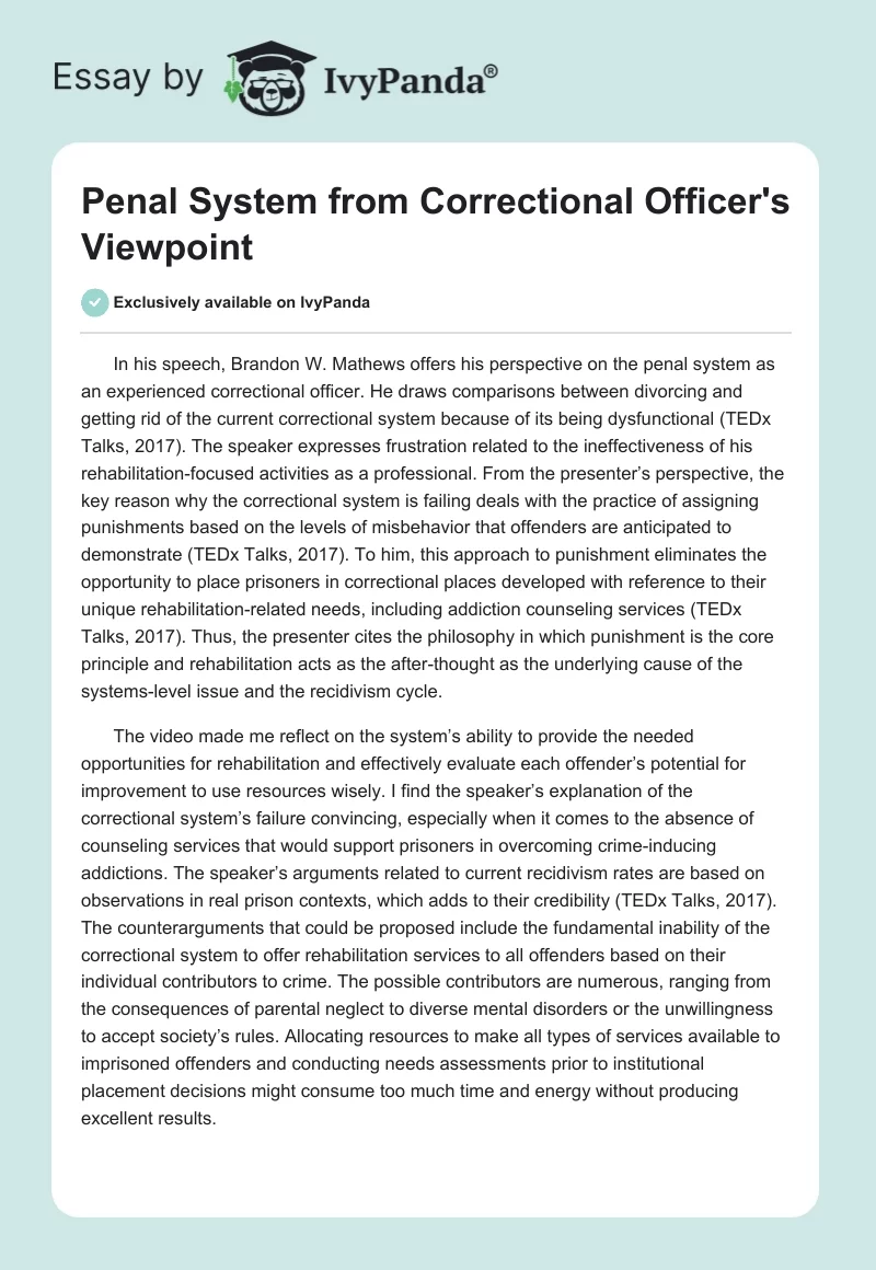 Penal System from Correctional Officer's Viewpoint. Page 1
