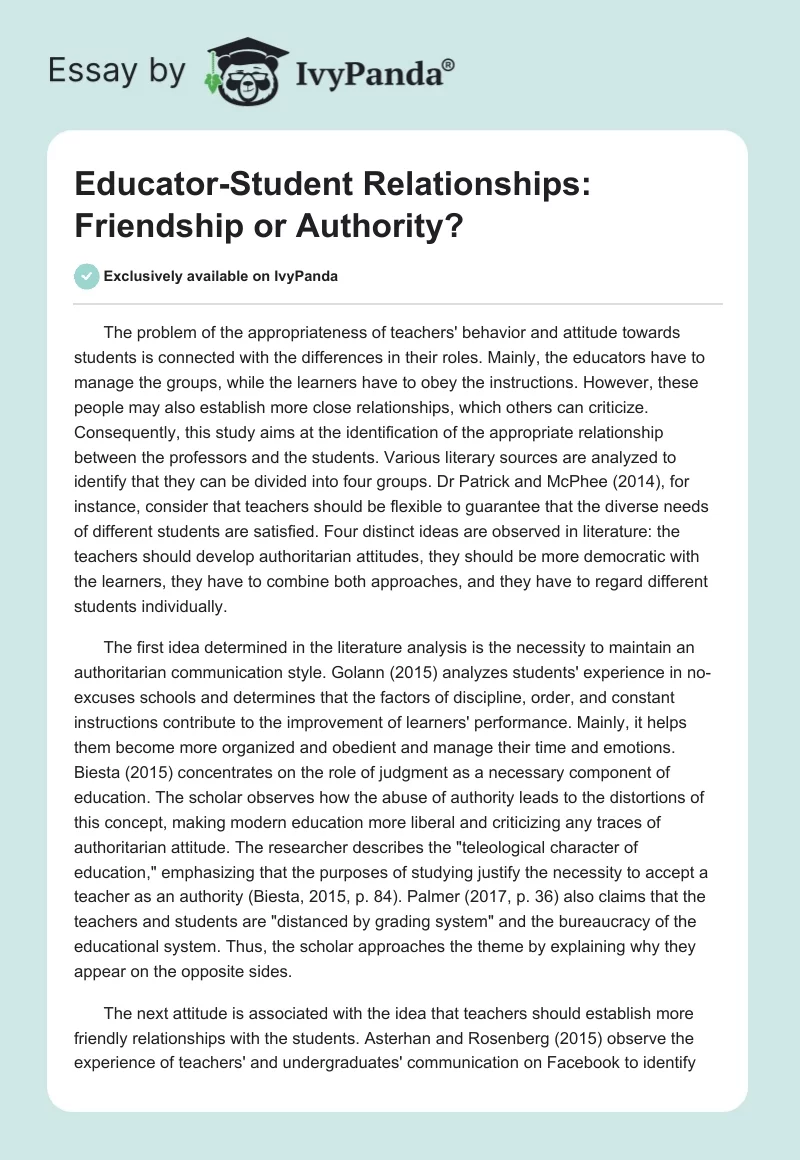 Educator-Student Relationships: Friendship or Authority?. Page 1