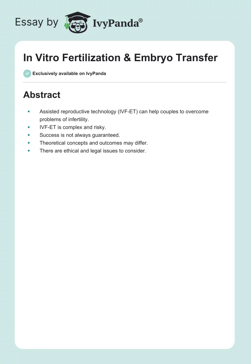In Vitro Fertilization & Embryo Transfer. Page 1