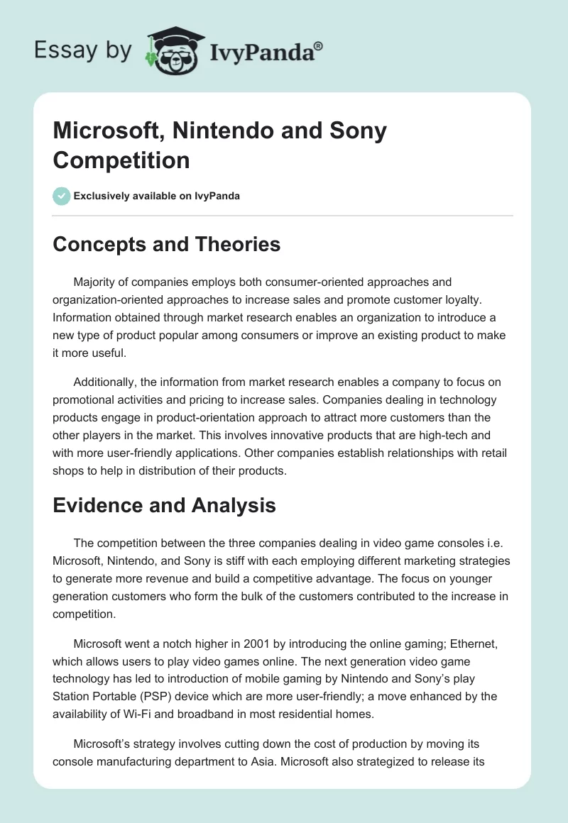 Microsoft, Nintendo and Sony Competition. Page 1