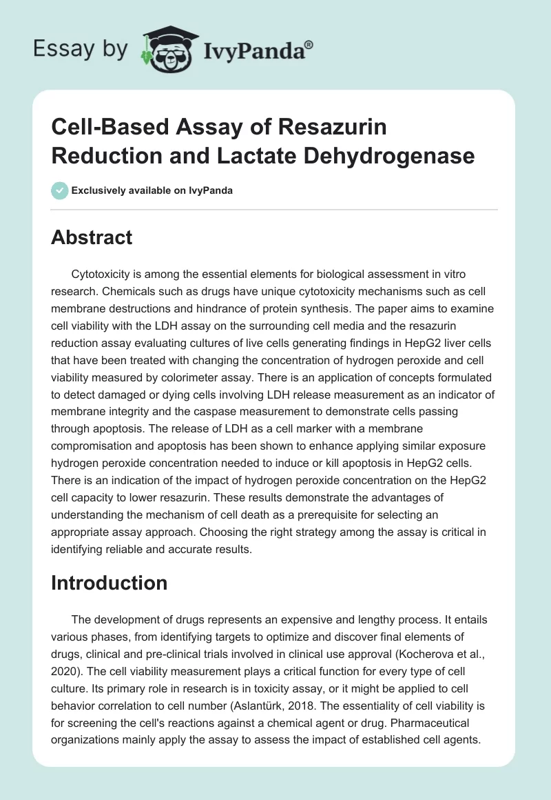 Cell-Based Assay of Resazurin Reduction and Lactate Dehydrogenase. Page 1