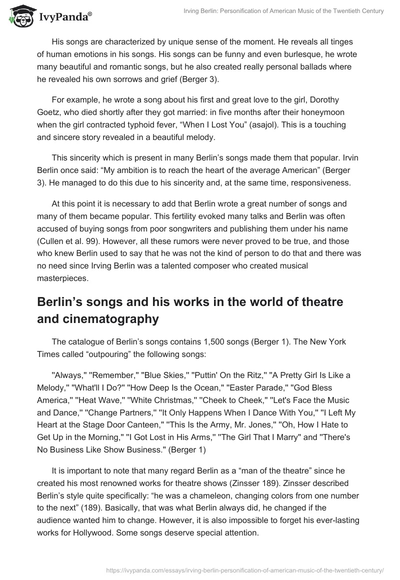 Irving Berlin: Personification of American Music of the Twentieth Century. Page 4