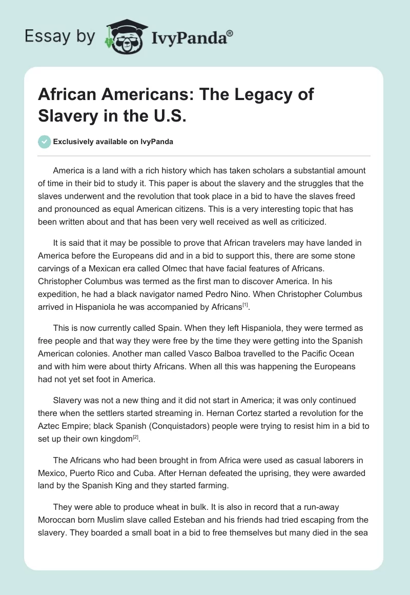 African Americans: The Legacy of Slavery in the U.S.. Page 1