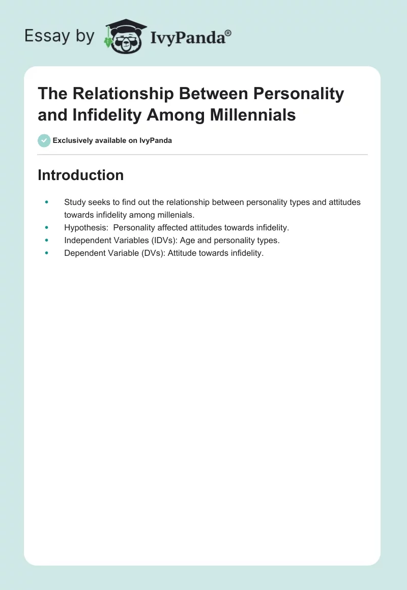 The Relationship Between Personality and Infidelity Among Millennials. Page 1