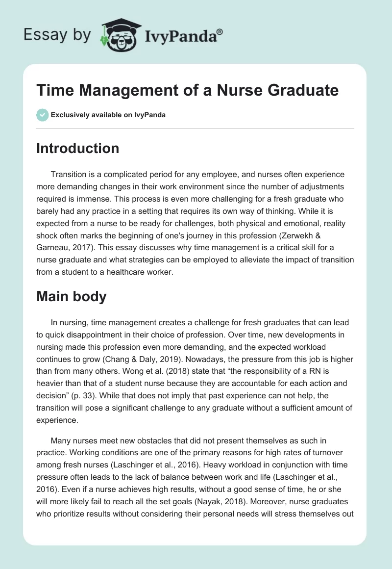 Time Management of a Nurse Graduate. Page 1