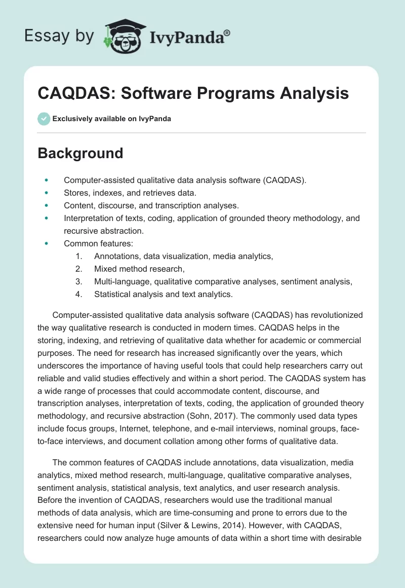 CAQDAS: Software Programs Analysis. Page 1