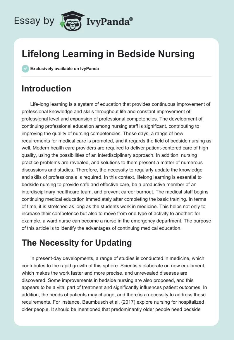 Lifelong Learning in Bedside Nursing. Page 1