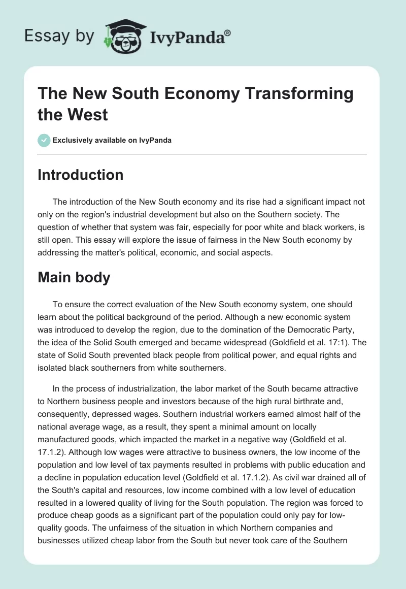 The New South Economy Transforming the West. Page 1
