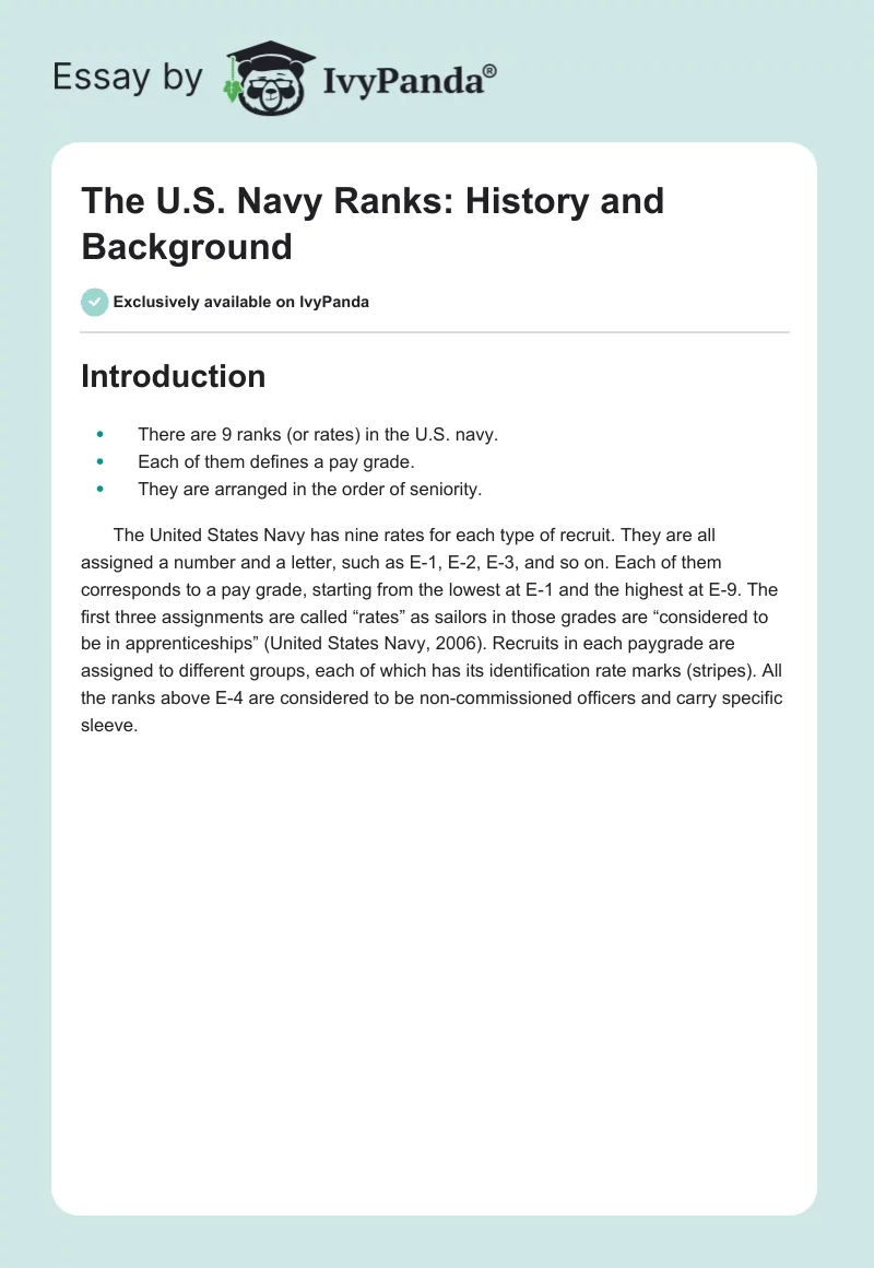 The U.S. Navy Ranks: History and Background. Page 1