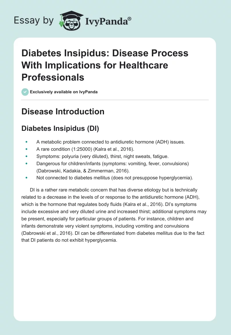 Diabetes Insipidus: Disease Process With Implications for Healthcare Professionals. Page 1