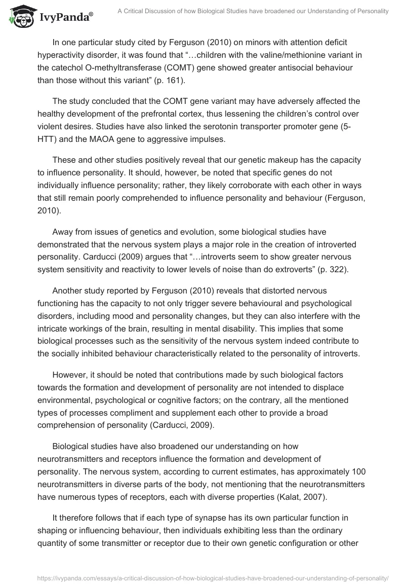 A Critical Discussion of how Biological Studies have broadened our Understanding of Personality. Page 2