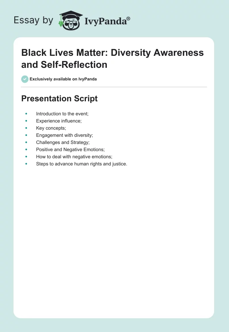 Black Lives Matter: Diversity Awareness and Self-Reflection. Page 1