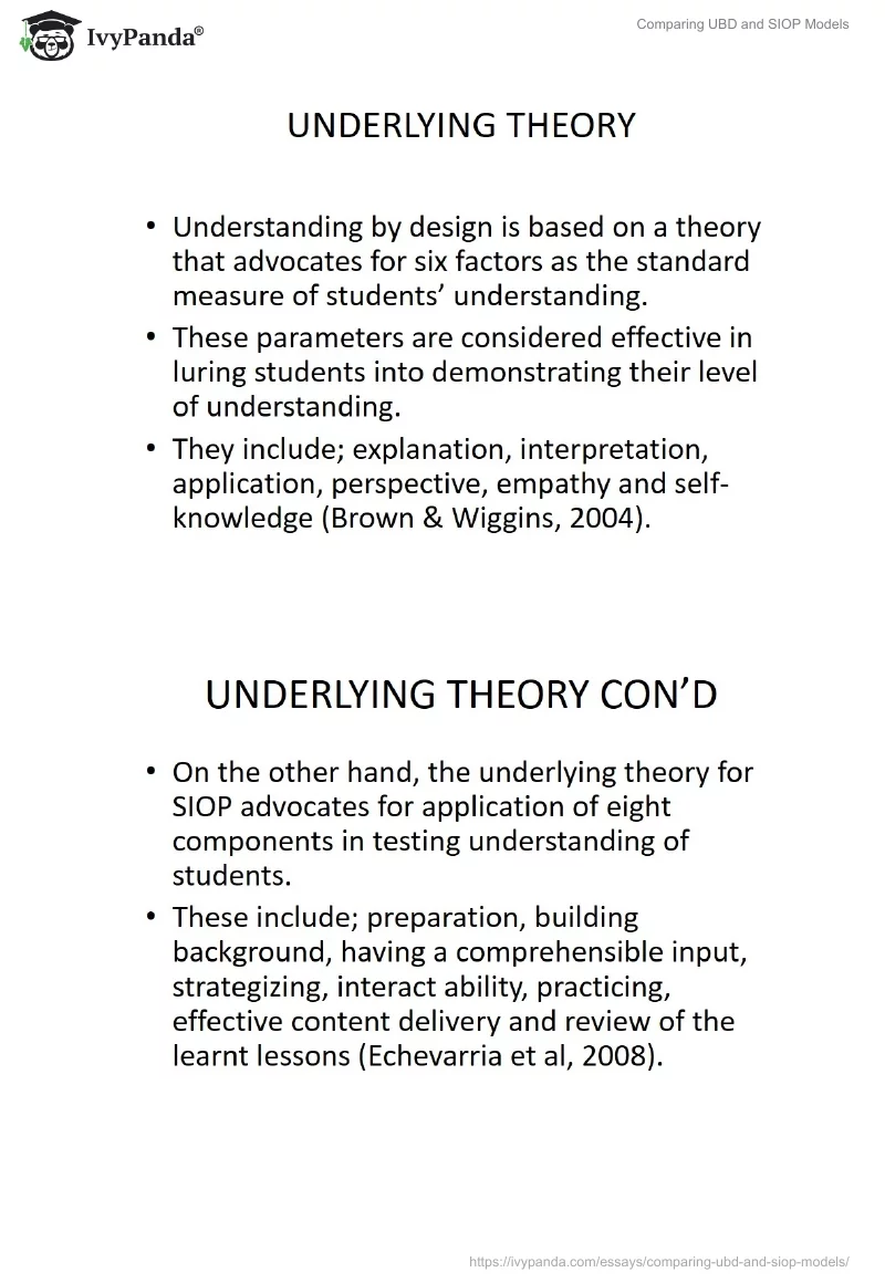 Comparing UBD and SIOP Models. Page 4