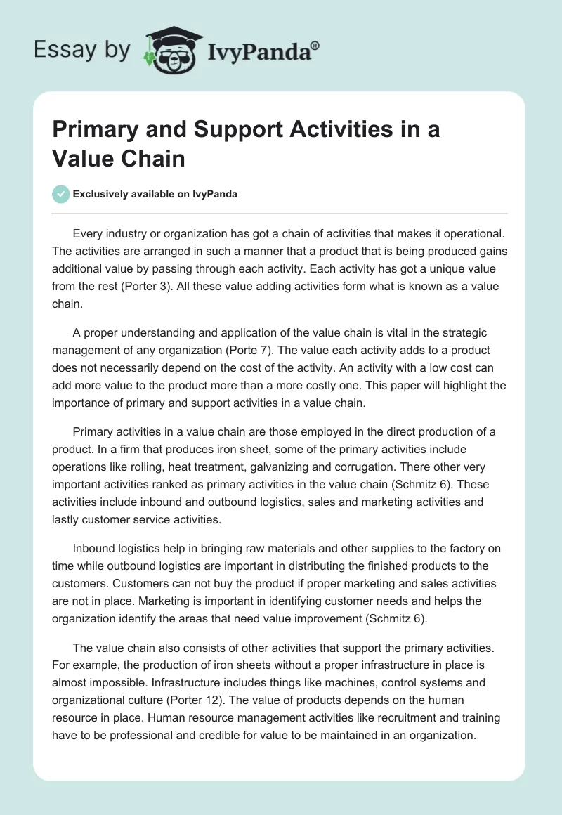 Primary and Support Activities in a Value Chain. Page 1