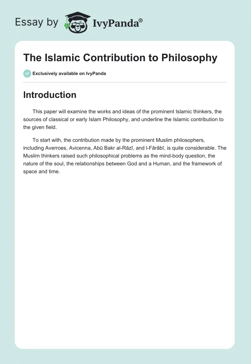 The Islamic Contribution to Philosophy. Page 1