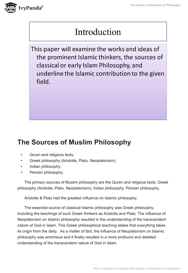 The Islamic Contribution to Philosophy. Page 2