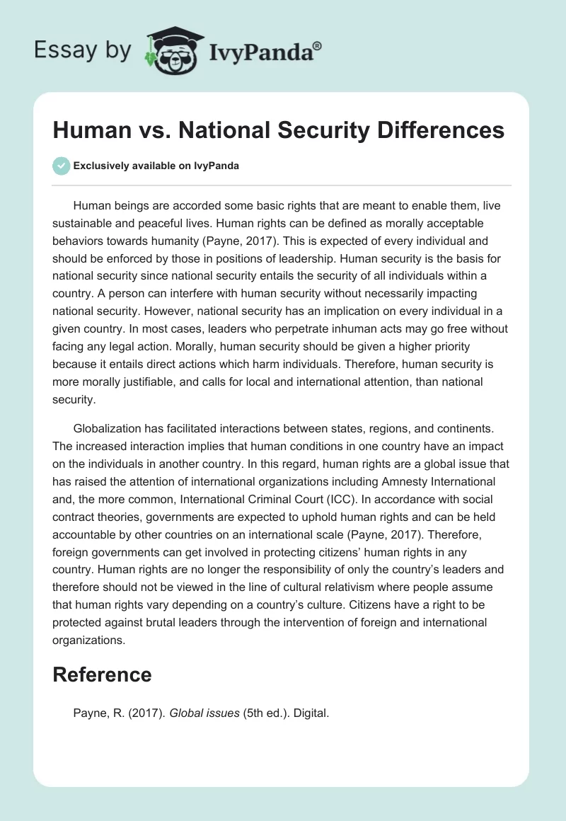 Human vs. National Security Differences. Page 1