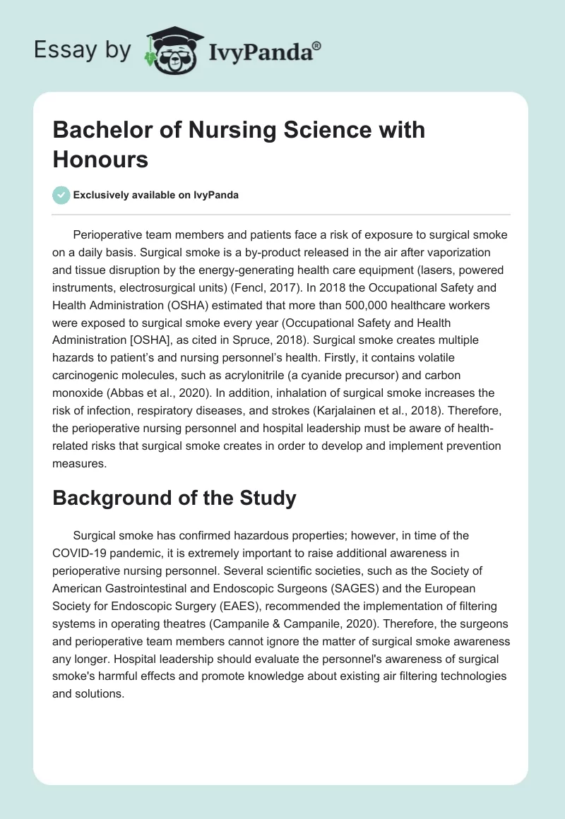 Bachelor of Nursing Science with Honours. Page 1