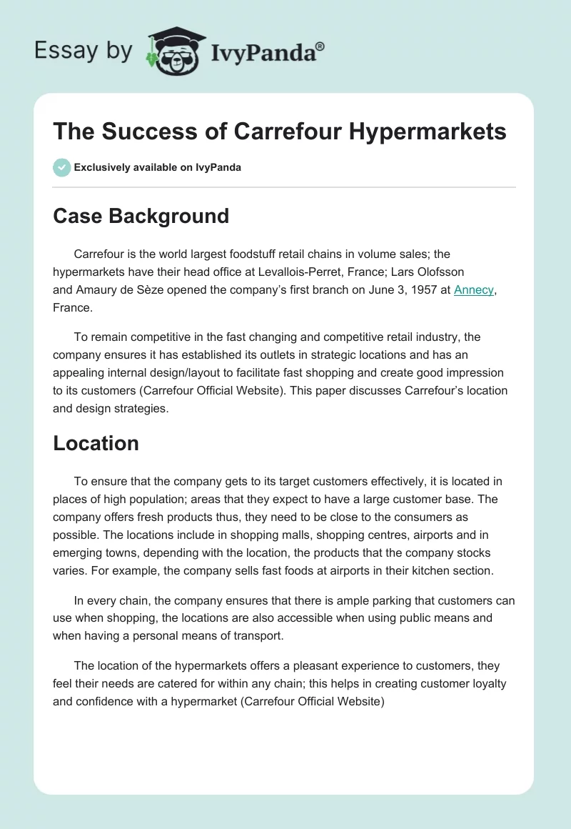 The Success of Carrefour Hypermarkets. Page 1