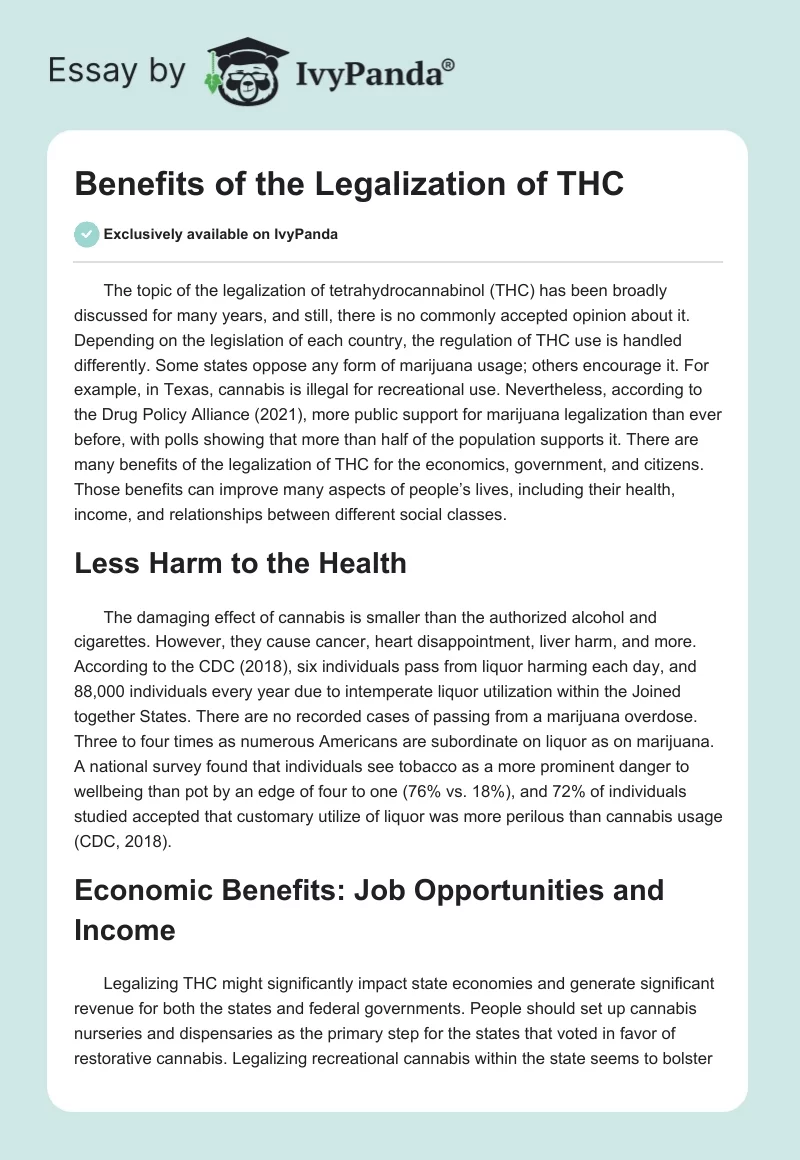 Benefits of the Legalization of THC. Page 1