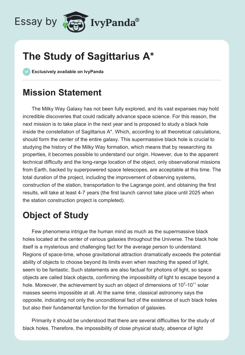 The Study of Sagittarius A*. Page 1