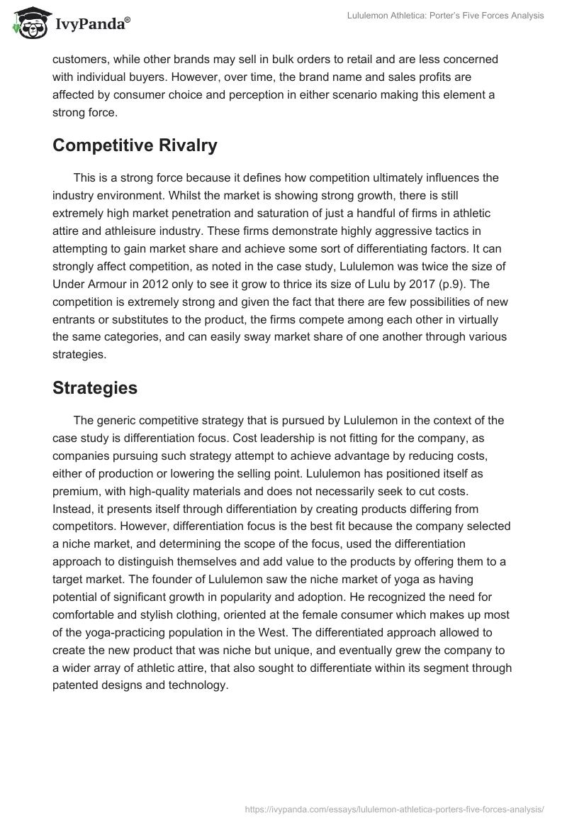 Lululemon Athletica: Porter’s Five Forces Analysis. Page 3