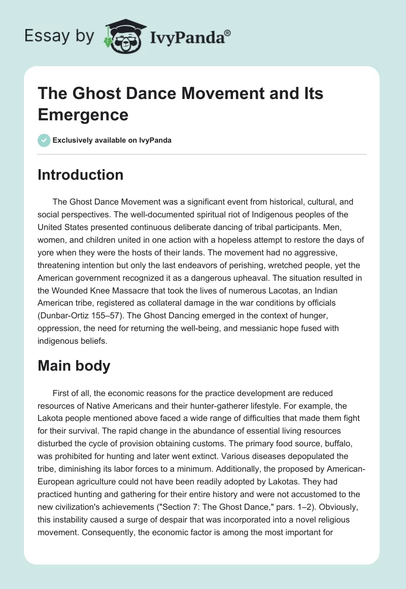 The Ghost Dance Movement and Its Emergence. Page 1