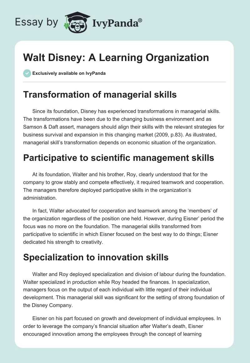 Walt Disney: A Learning Organization. Page 1
