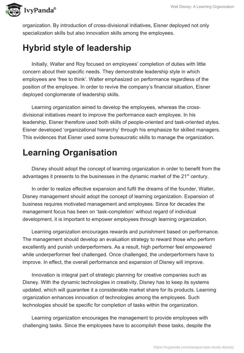Walt Disney: A Learning Organization. Page 2