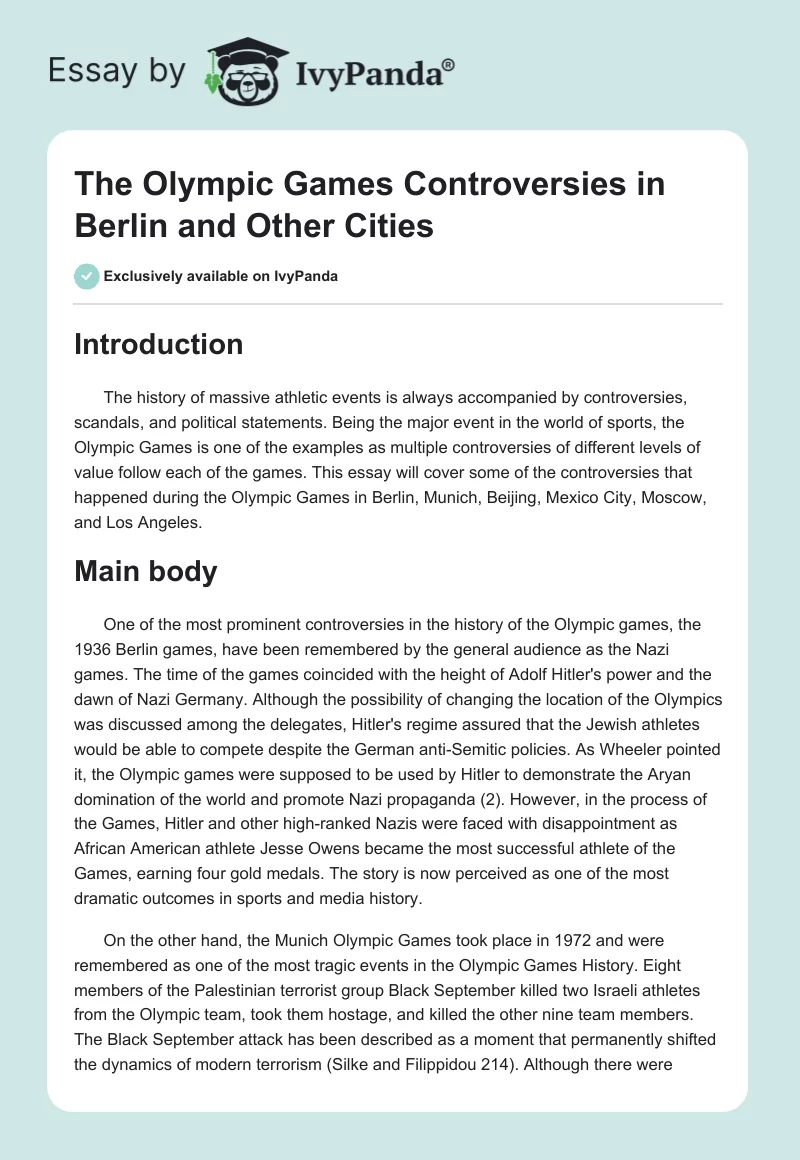 The Olympic Games Controversies in Berlin and Other Cities. Page 1