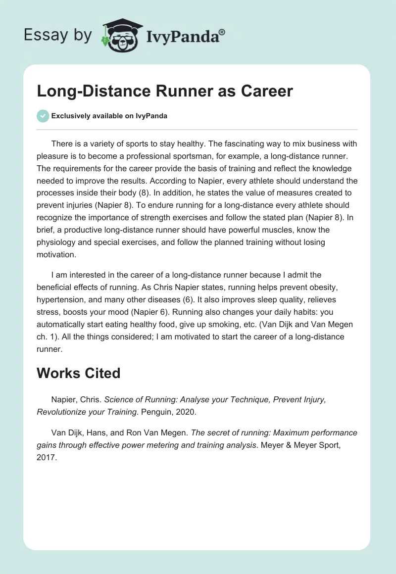 Long-Distance Runner as Career. Page 1