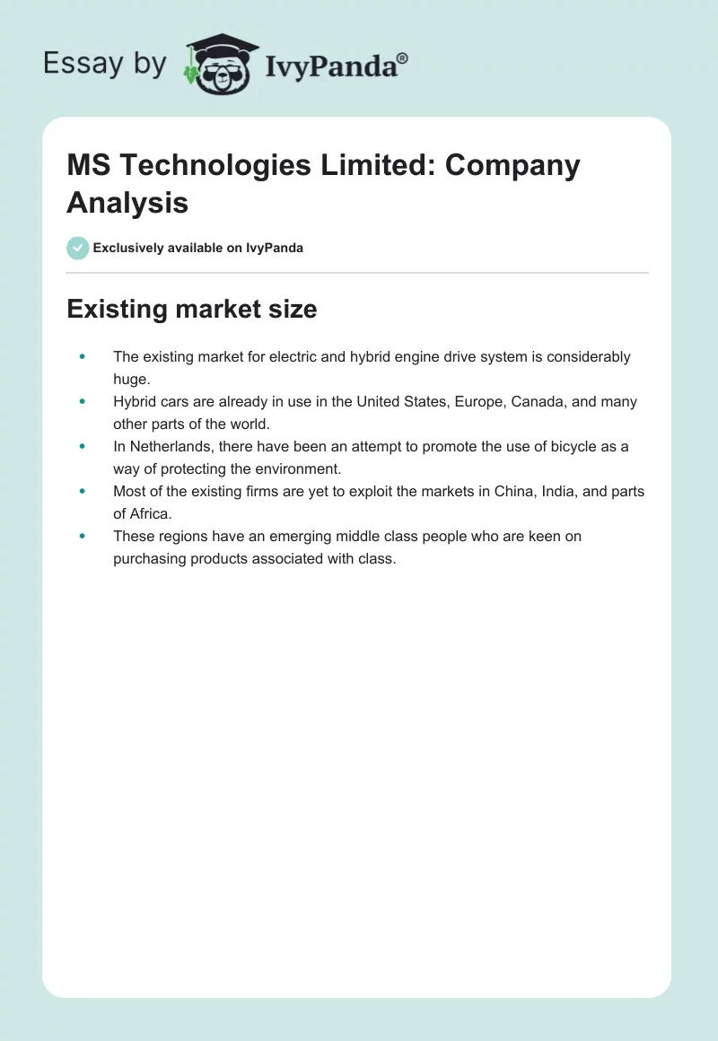 MS Technologies Limited: Company Analysis. Page 1