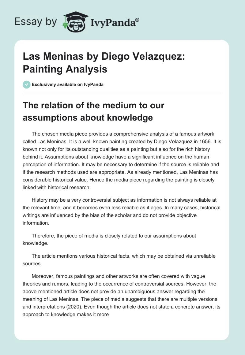 Las Meninas by Diego Velazquez: Painting Analysis. Page 1