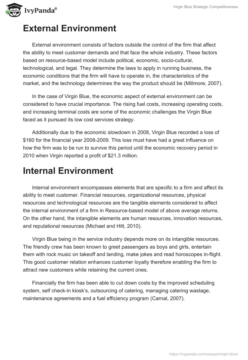 Virgin Blue Strategic Competitiveness. Page 2