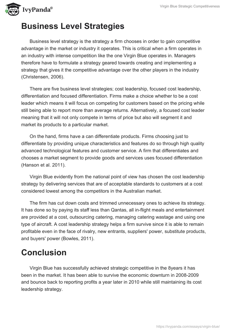 Virgin Blue Strategic Competitiveness. Page 3