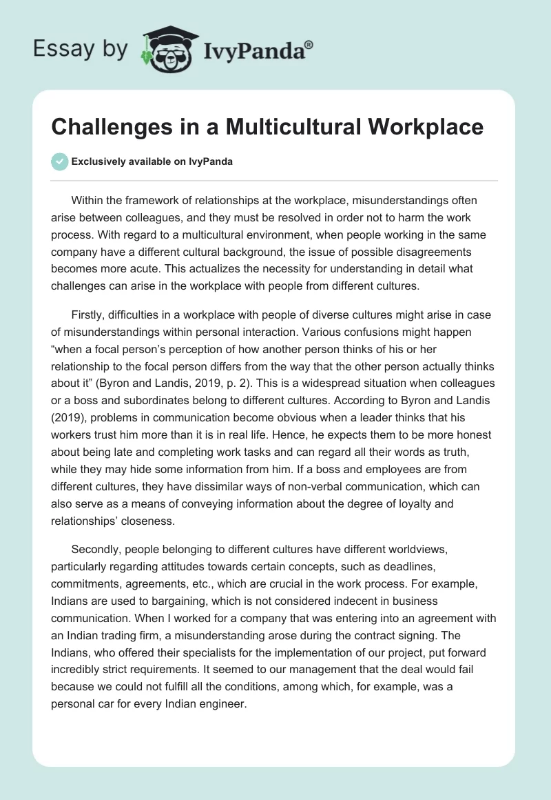 Challenges in a Multicultural Workplace. Page 1
