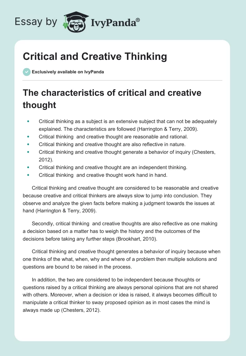 Critical and Creative Thinking. Page 1
