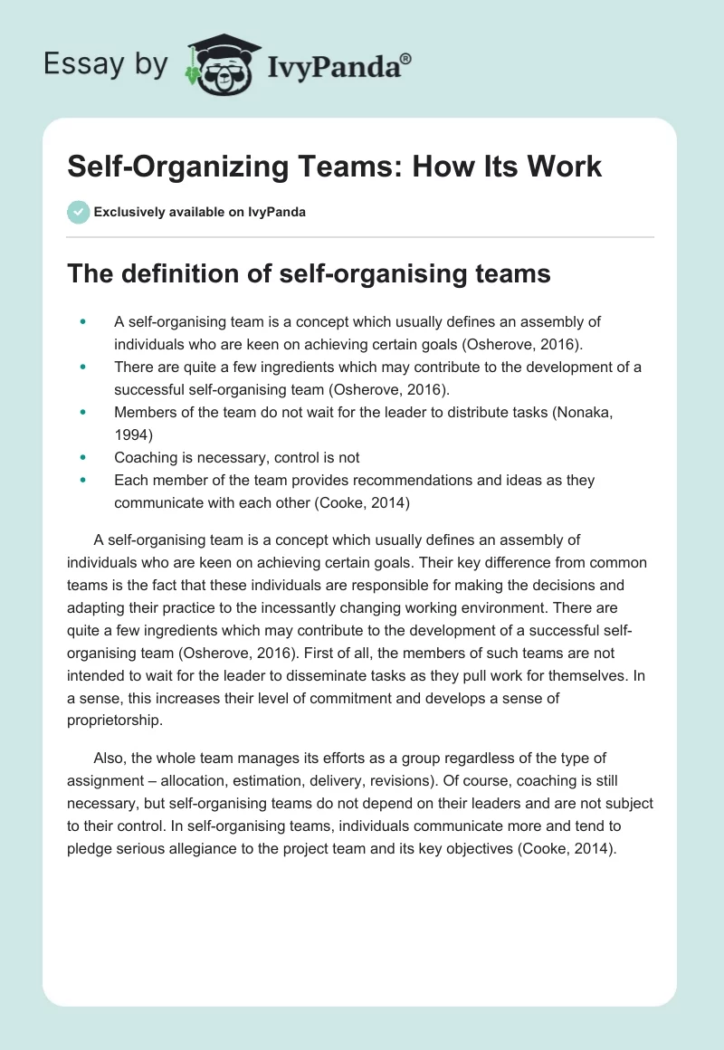 Self-Organizing Teams: How Its Work. Page 1