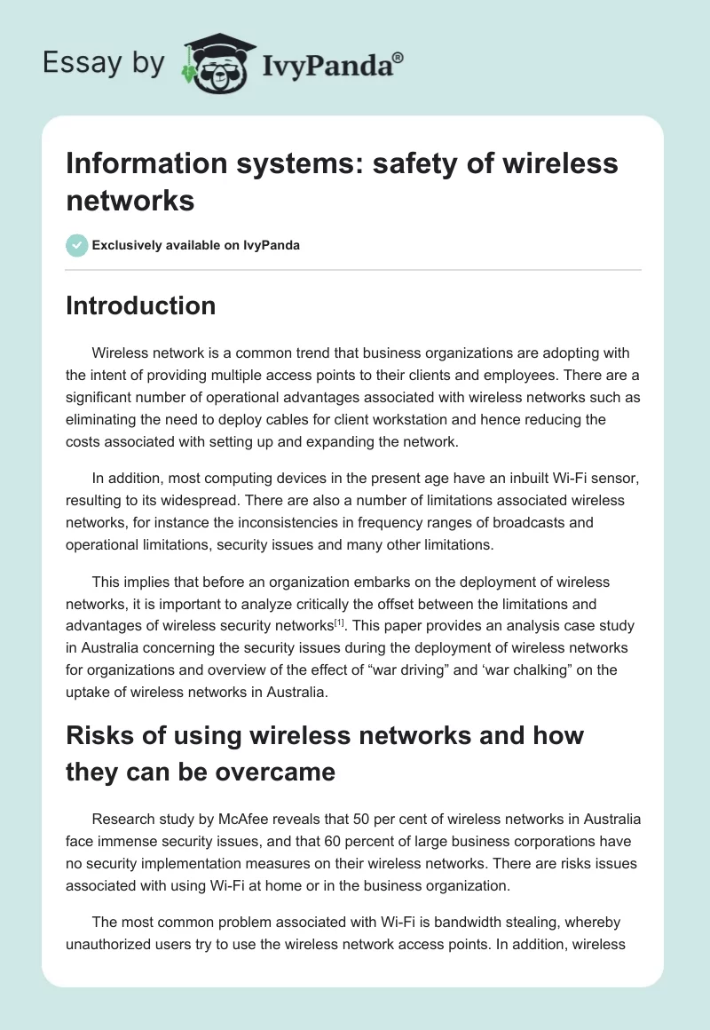 Information systems: safety of wireless networks. Page 1