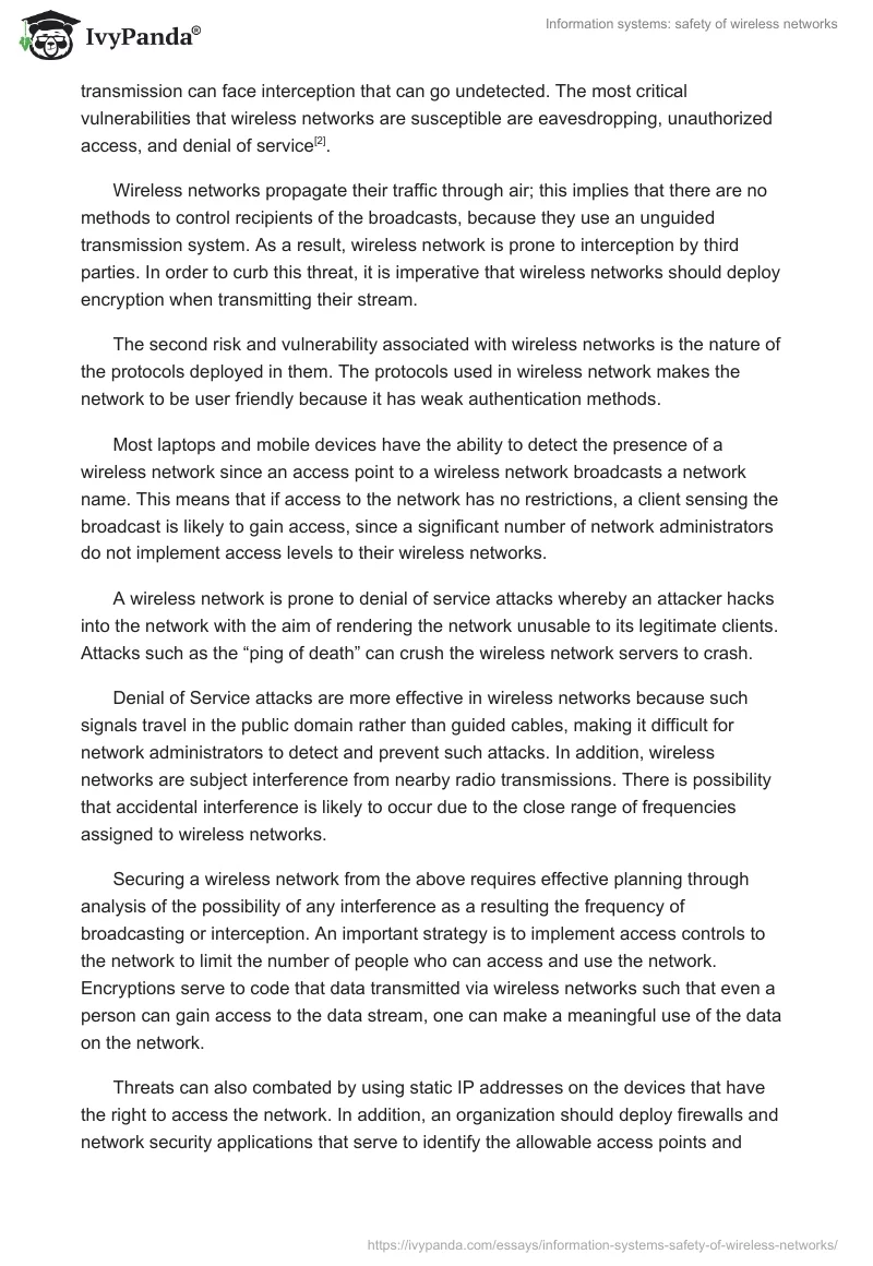 Information systems: safety of wireless networks. Page 2
