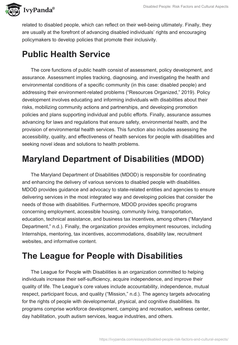 Disabled People: Risk Factors and Cultural Aspects. Page 5