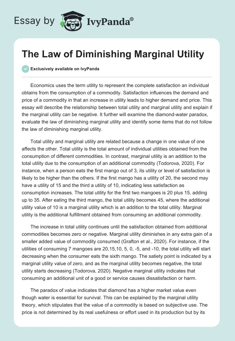 The Law of Diminishing Marginal Utility. Page 1