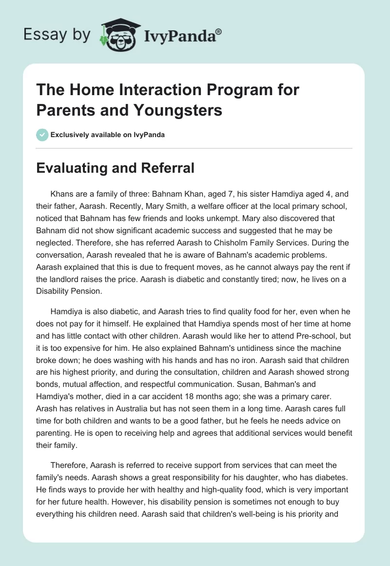 The Home Interaction Program for Parents and Youngsters. Page 1