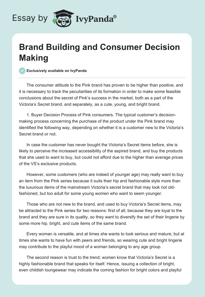 Brand Building and Consumer Decision Making. Page 1