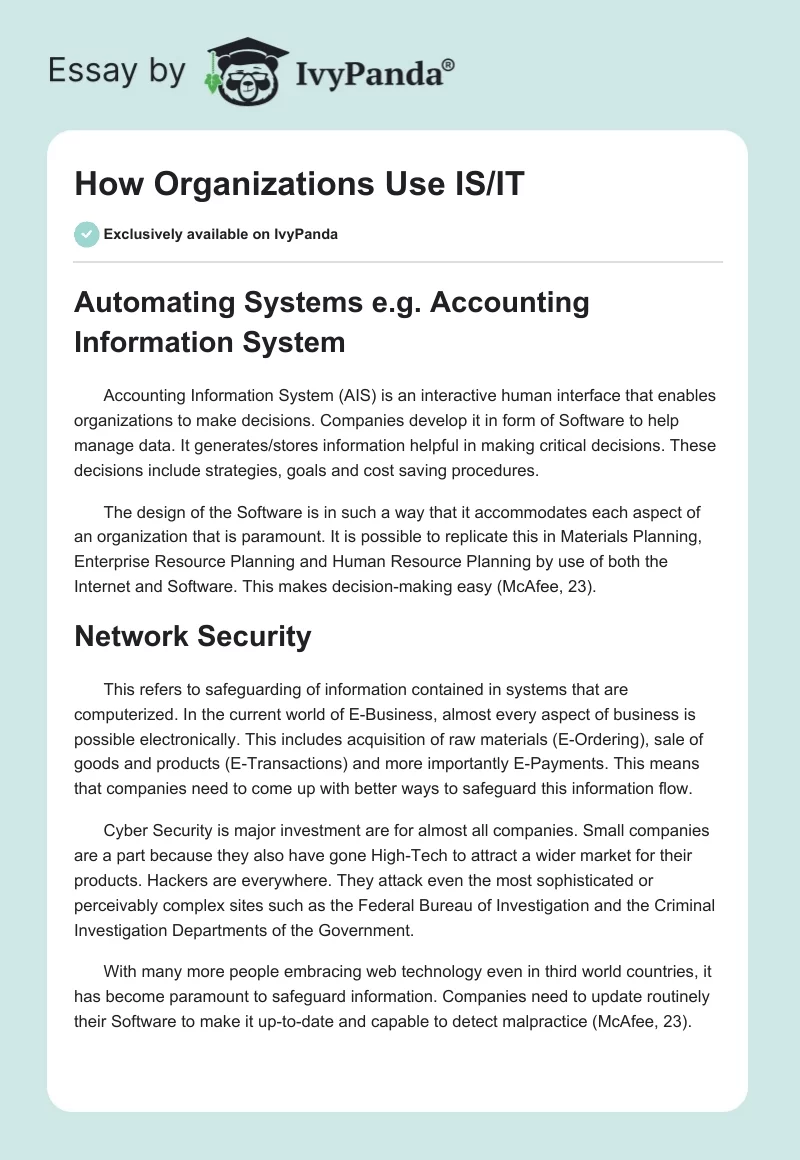 How Organizations Use IS/IT. Page 1
